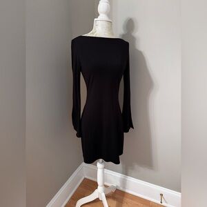 Laundry by Shelli Segal Black Sheath Dress Open Slit Bell Sleeve Size 2